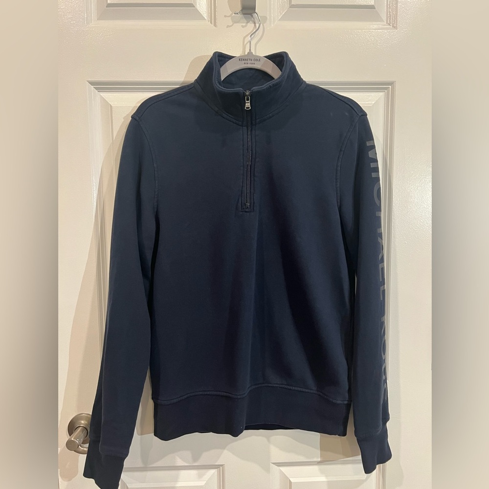 Michael Kors Sweater Blue Men’s Size Medium 1/4 Half Zip Pullover Logo Sleeve